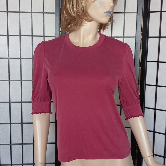 Lucky Brand Women's Maroon Modal Polyester Crewneck Half Sleeve Top Size M - Picture 2 of 8
